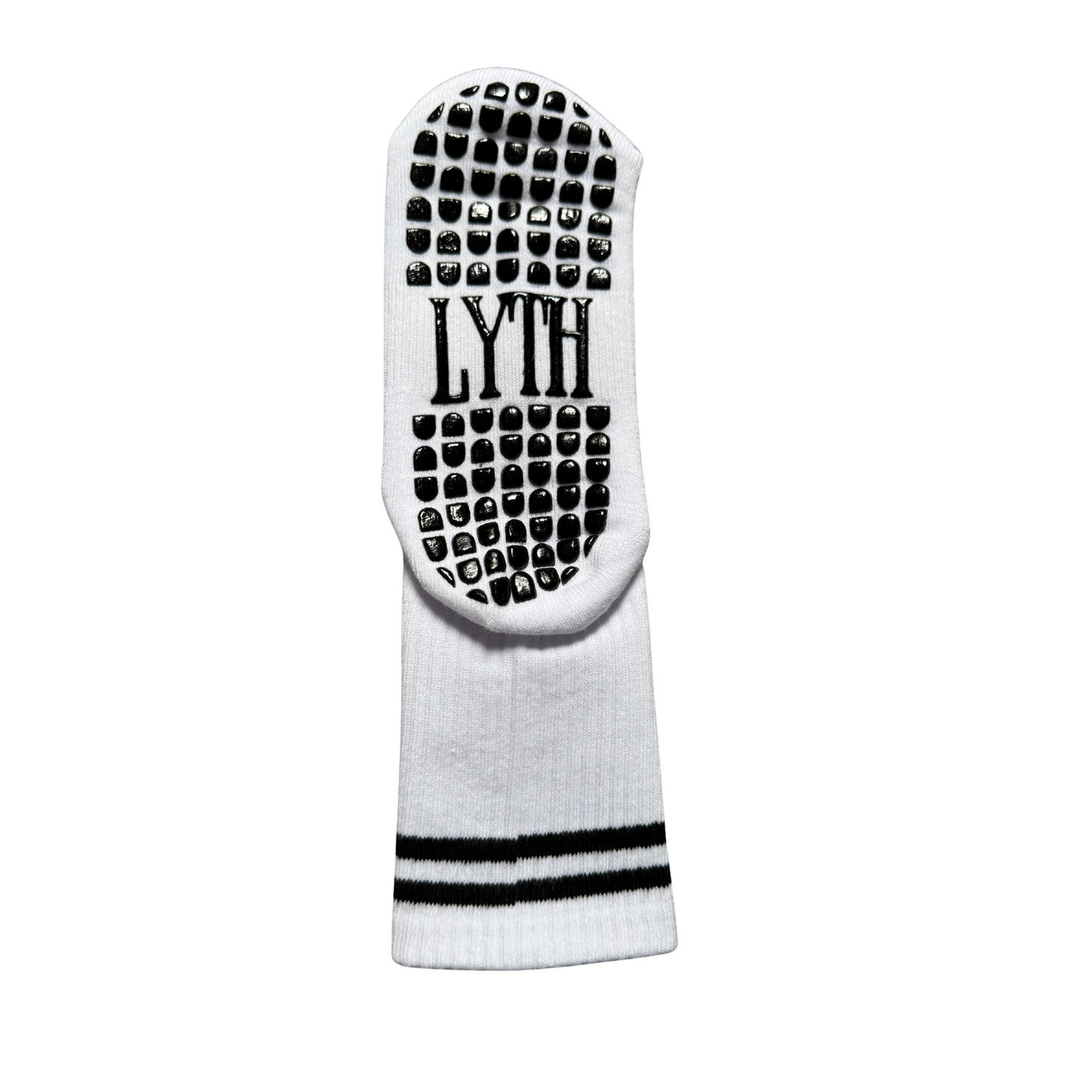 LYTH White Double Band Crew Length With Black Grip Socks