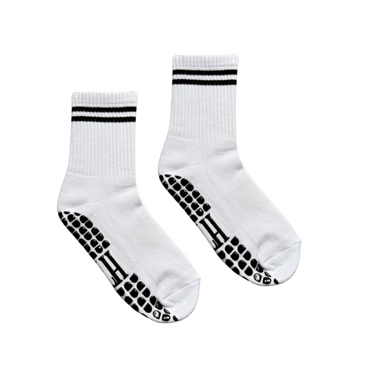LYTH White Double Band Crew Length With Black Grip Socks