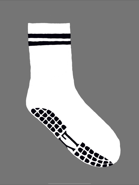 LYTH White Double Band Crew Length With Black Grip Socks